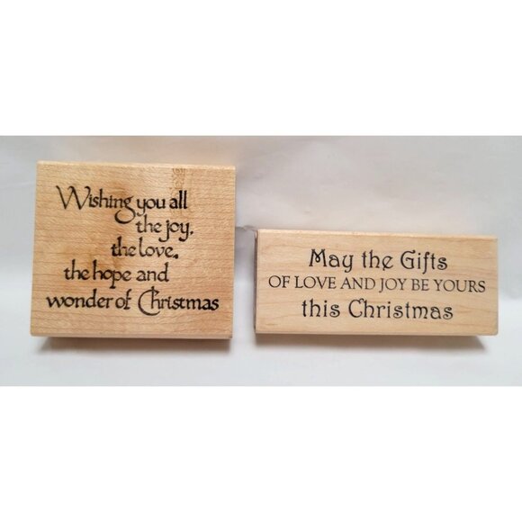 Lot of 4 Vintage Wooden Rubber Stamps Christmas Themes Nativity Angel Sentiments - Picture 5 of 6